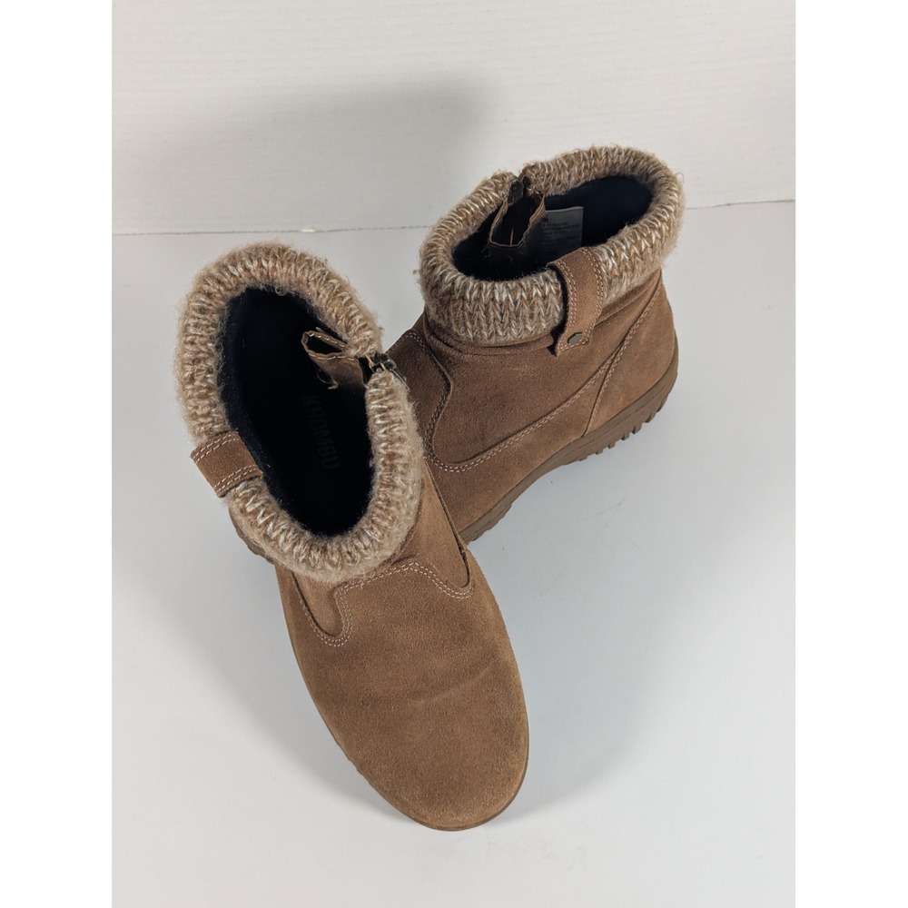 Khombu Laura Womens Brown Suede Knit Collar Winter Ankle Boots Size 9M 1412962‎